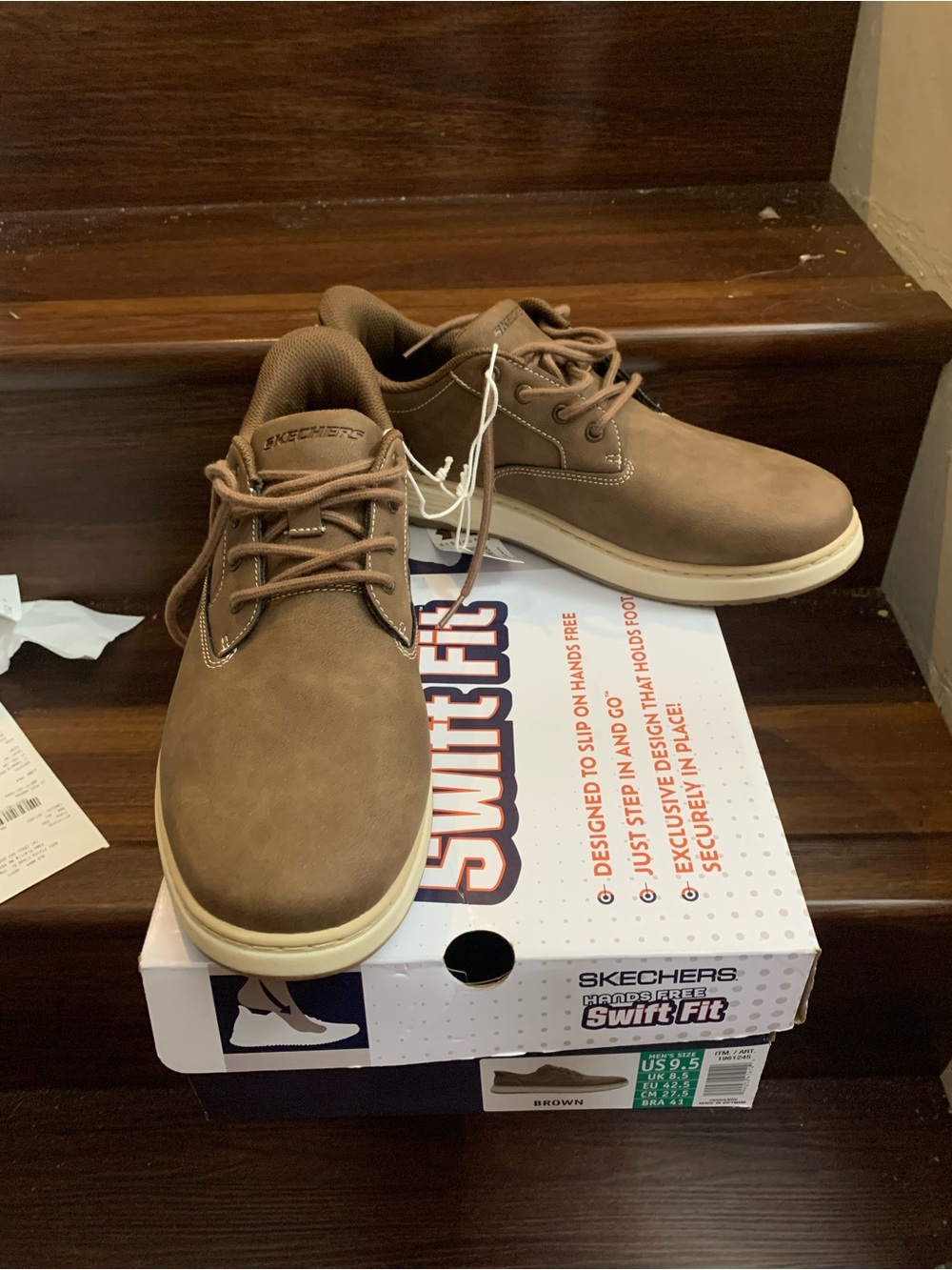New Skechers Men's Tan Brown Lace-Up Casual Slip-On Shoes. Size 9.5 - Picture 2 of 11